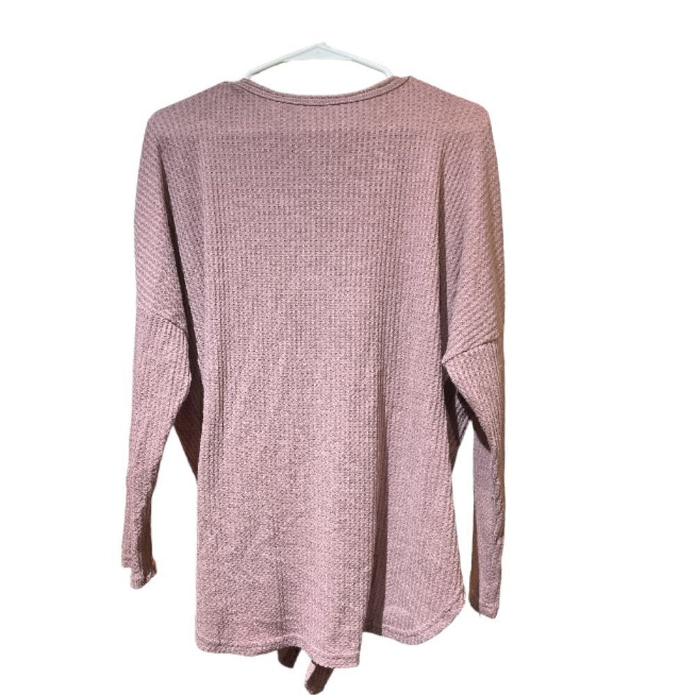 IWOLLENCE Rust Red Waffle Knit Blouse Tie Knot Henley Medium - Picture 5 of 5